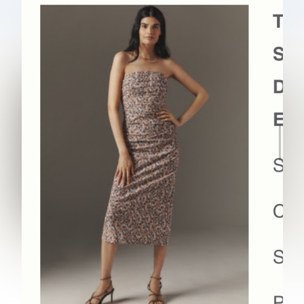 Anthropologie Soleil Slim Strapless Ruched Dress: Magic Fabric Edition